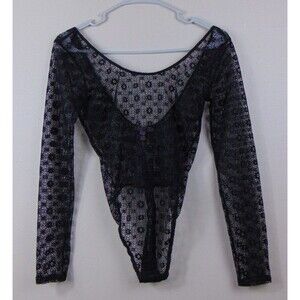 New Victoria's Secret Bodysuit Women's Xs Black Mesh Lace Thong One Piece $58